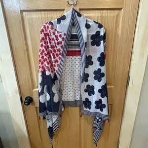 Joy Susan Navy and Red Patterned Shawl